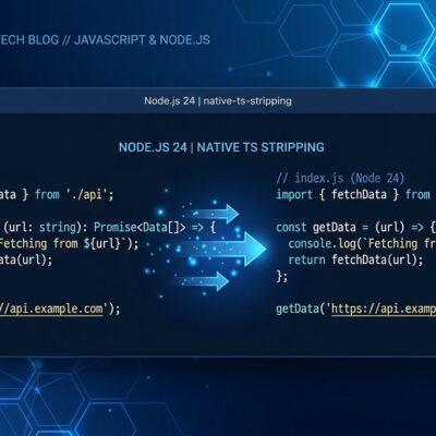 Node.js 24 terminal showing TypeScript type stripping — native TypeScript execution without build step