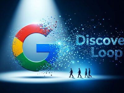 Conceptual illustration of Jeff Dean and colleagues departing Google to found Discovery Loop AI startup