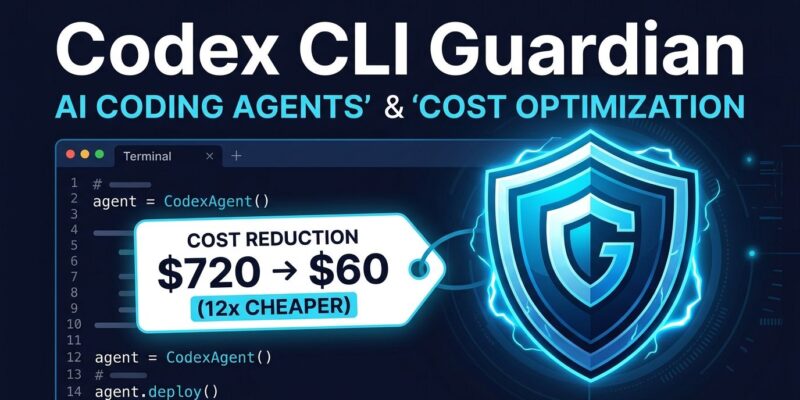 Codex CLI terminal interface with Guardian shield icon showing cost reduction from GPT-5.4 to GPT-5.6 Luna