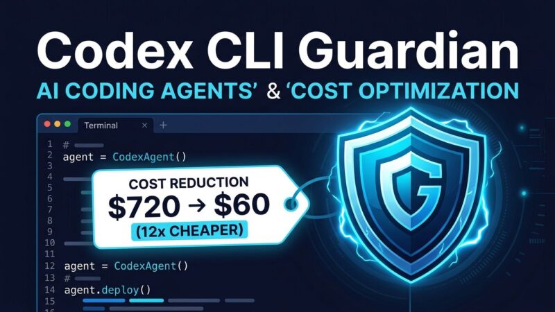 Codex CLI terminal interface with Guardian shield icon showing cost reduction from GPT-5.4 to GPT-5.6 Luna