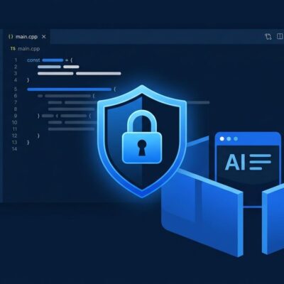 Zed code editor with OS-level AI agent sandboxing security shield illustration in blue and dark theme