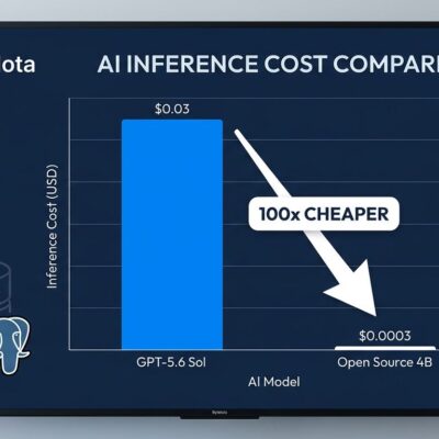 Bar chart showing open source 4B model cost versus GPT-5.6 Sol at 100x lower price for retrieval tasks
