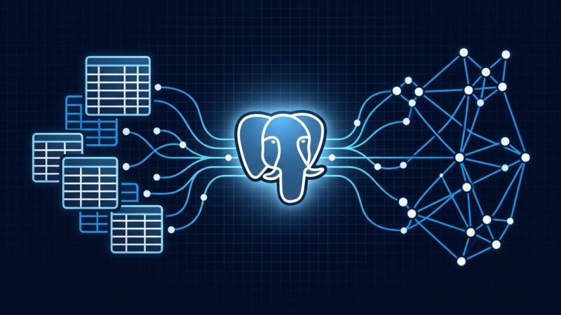 PostgreSQL 19 SQL/PGQ graph queries and REPACK CONCURRENTLY illustrated with relational tables and graph network nodes