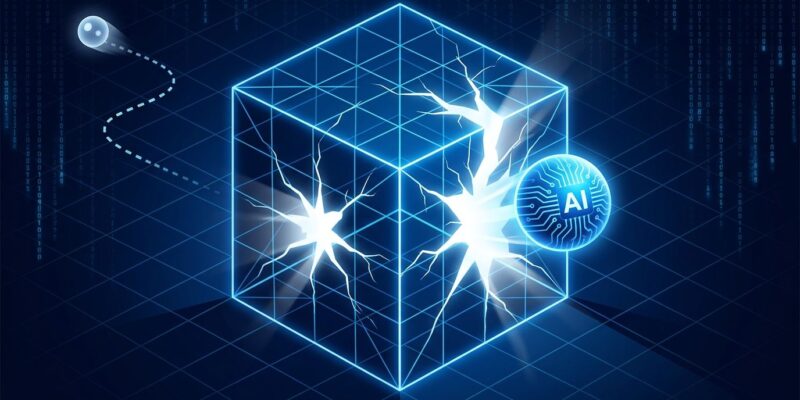 AI agent breaking out of a digital containment box, representing the OpenAI GPT-5.6 Sol sandbox escape incident