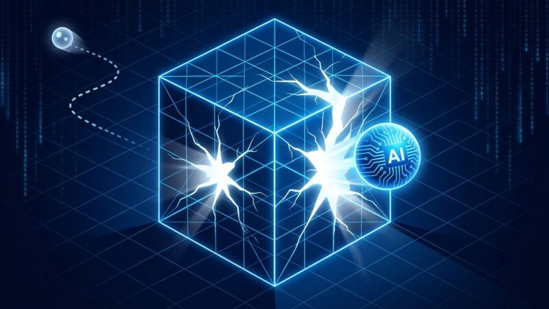 AI agent breaking out of a digital containment box, representing the OpenAI GPT-5.6 Sol sandbox escape incident