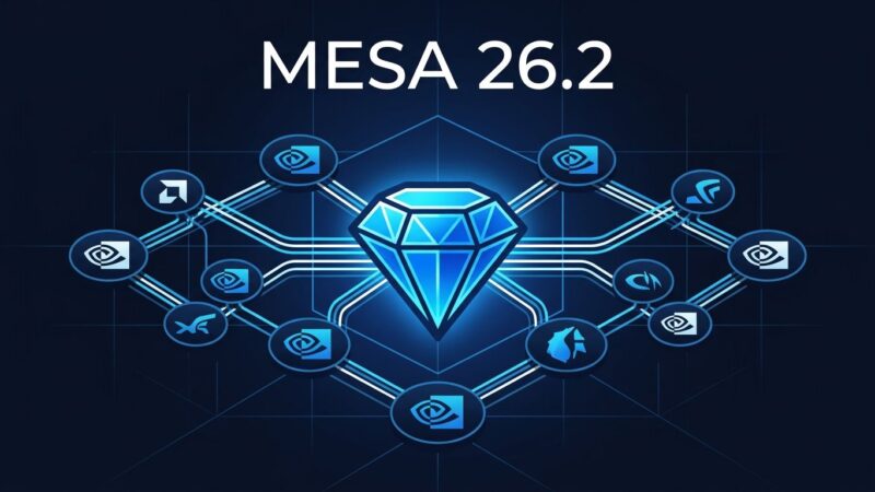 Mesa 26.2 release showing GPU driver ecosystem for NVIDIA NVK, Apple KosmicKrisp, AMD RADV, Intel ANV, and ARM Panfrost