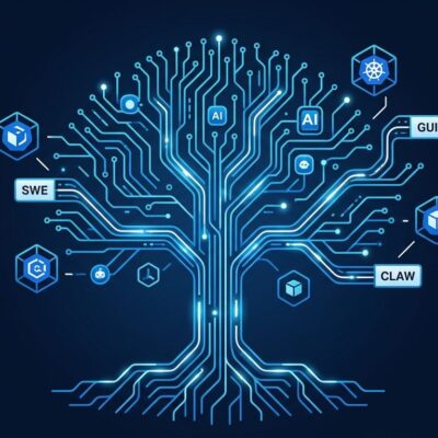 Microsoft Orchard open-source agentic AI training framework diagram showing Kubernetes-native environment service with SWE, GUI, and Claw agent domains