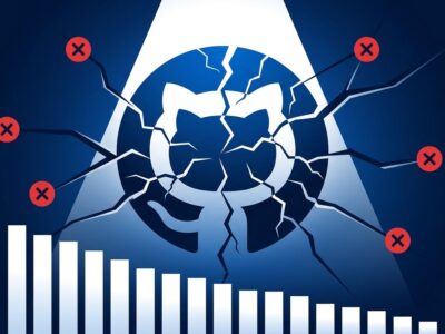GitHub Octocat logo fractured and cracked representing the GitHub Actions reliability crisis with downtime chart