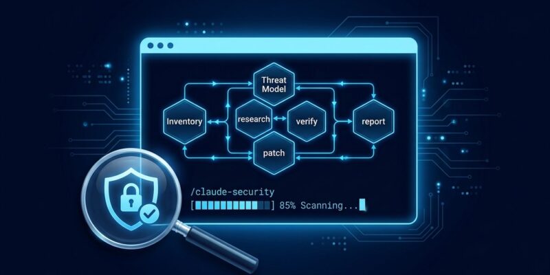 Claude Security plugin terminal interface showing multi-agent vulnerability scanning phases for Claude Code