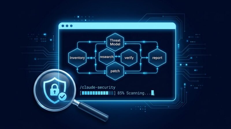 Claude Security plugin terminal interface showing multi-agent vulnerability scanning phases for Claude Code