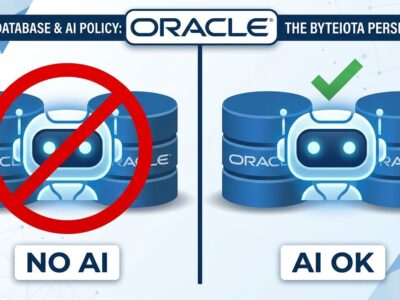 Split-screen comparison showing Oracle's OpenJDK ban on AI code versus GraalVM's permission for AI contributions