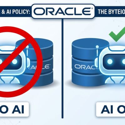 Split-screen comparison showing Oracle's OpenJDK ban on AI code versus GraalVM's permission for AI contributions