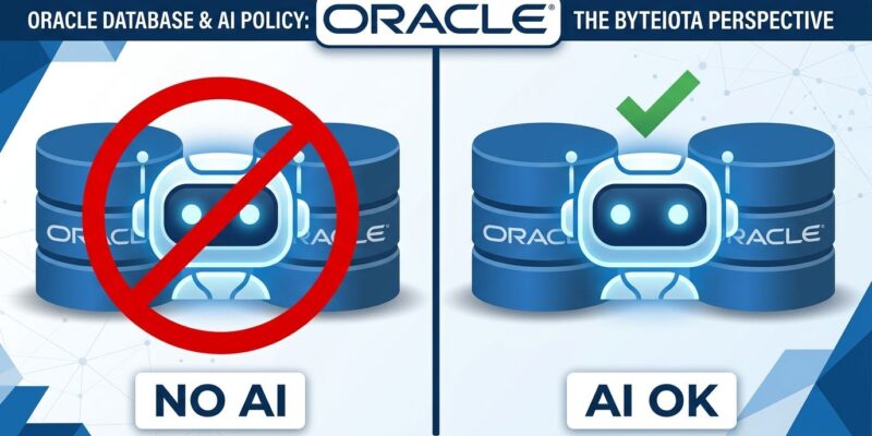 Split-screen comparison showing Oracle's OpenJDK ban on AI code versus GraalVM's permission for AI contributions