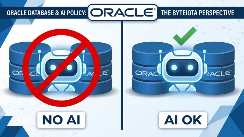 Split-screen comparison showing Oracle's OpenJDK ban on AI code versus GraalVM's permission for AI contributions