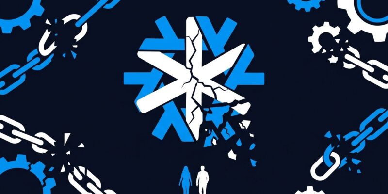 NixOS snowflake logo cracking and fragmenting, representing governance failure