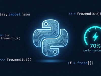 Python 3.15 RC1 featured image showing lazy imports and frozendict code snippets with ByteIota branding