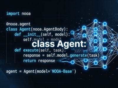 NVIDIA NOOA agent framework - Python class definition with AI neural network visualization
