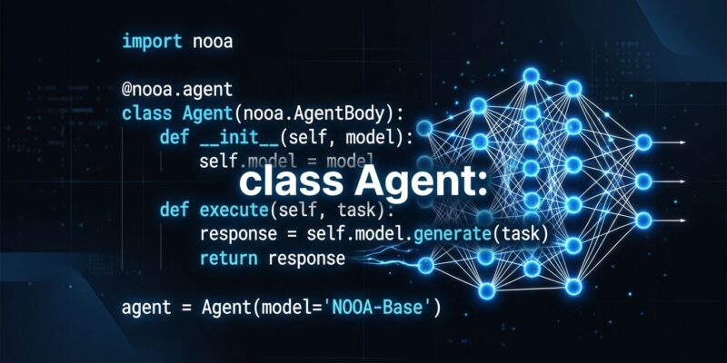 NVIDIA NOOA agent framework - Python class definition with AI neural network visualization