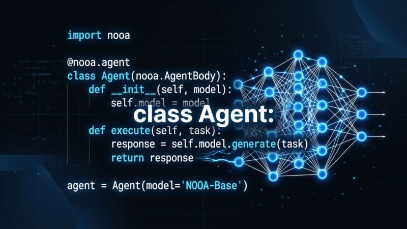 NVIDIA NOOA agent framework - Python class definition with AI neural network visualization