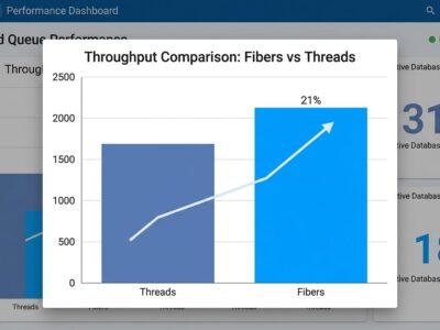 Data visualization comparing Solid Queue fiber vs thread mode throughput for LLM background jobs