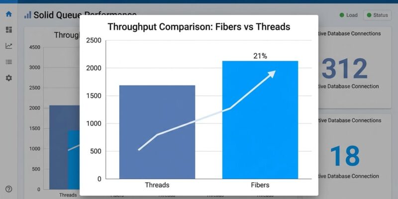 Data visualization comparing Solid Queue fiber vs thread mode throughput for LLM background jobs