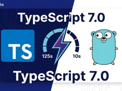 TypeScript 7.0 Go compiler transformation showing 10x faster build speeds with ByteIota branding