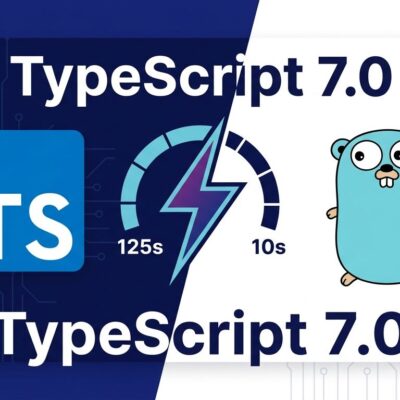 TypeScript 7.0 Go compiler transformation showing 10x faster build speeds with ByteIota branding