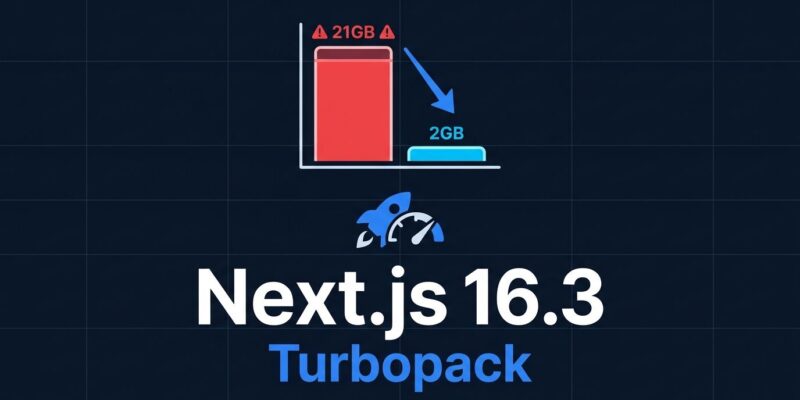 Next.js 16.3 Turbopack showing 90% memory reduction and persistent build cache performance improvements