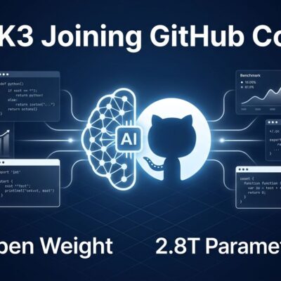 Kimi K3 open-weight model in GitHub Copilot - 2.8T parameters neural network illustration