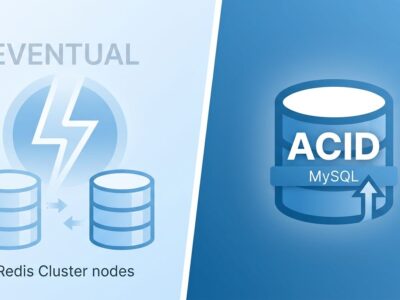 Split-screen comparison of Redis and MySQL database architectures for inventory reservation systems