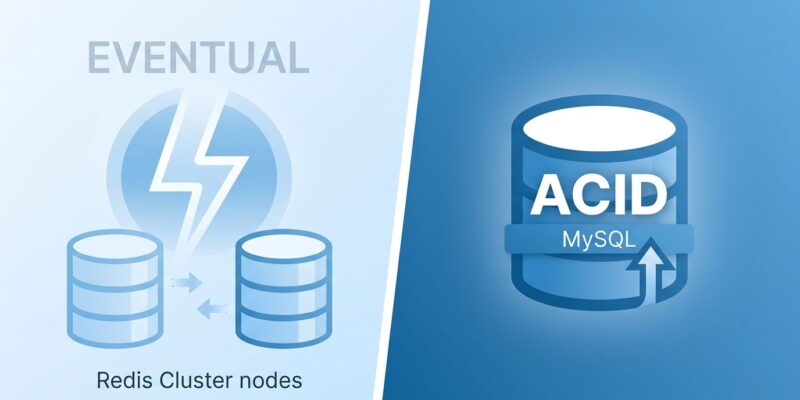 Split-screen comparison of Redis and MySQL database architectures for inventory reservation systems
