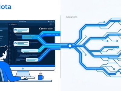 GitHub Copilot parallel agent sessions with worktree isolation illustrated in blue and white