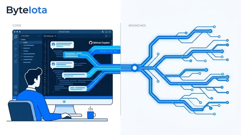 GitHub Copilot parallel agent sessions with worktree isolation illustrated in blue and white