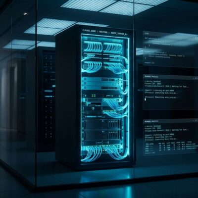 Claude Code self-hosted runner inside a secure data center with blue network cables