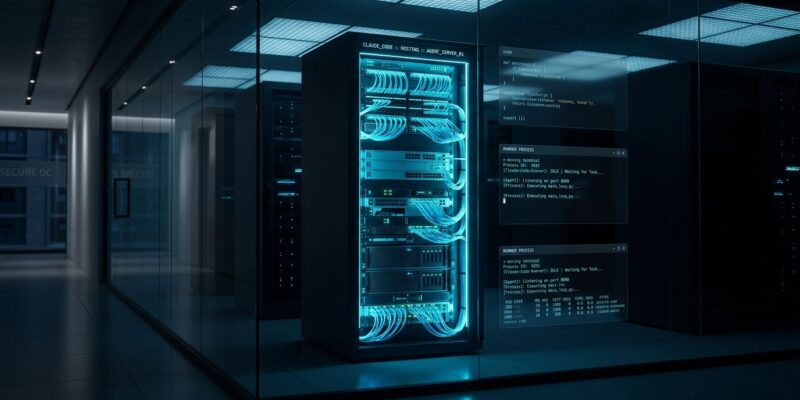Claude Code self-hosted runner inside a secure data center with blue network cables