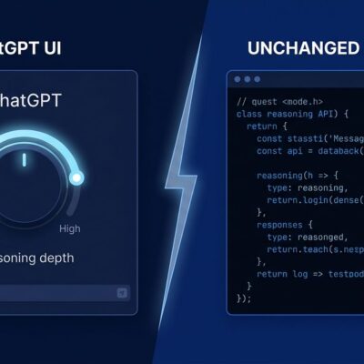 Split-screen showing ChatGPT reasoning slider versus unchanged API terminal, representing the GPT-5.6 Sol retune