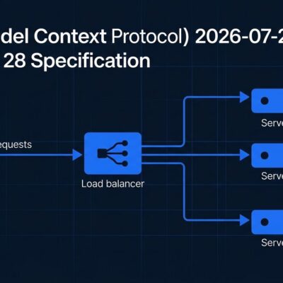 MCP 2026-07-28 stateless specification network diagram showing load balancer routing requests to multiple server nodes