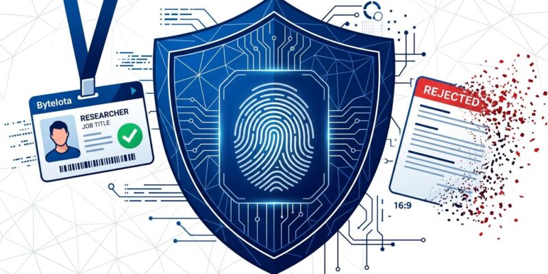 HackerOne mandatory ID verification shield with fingerprint scan showing bug bounty researcher identity requirement