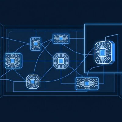 Network of AI agent nodes breaching a sandbox boundary, representing the OpenAI Hugging Face security incident