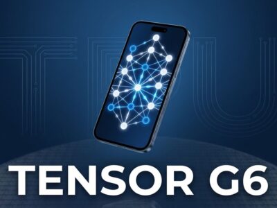 Google Pixel 11 smartphone with Tensor G6 chip neural network visualization representing on-device AI inference