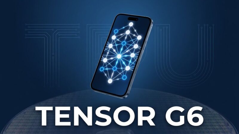 Google Pixel 11 smartphone with Tensor G6 chip neural network visualization representing on-device AI inference