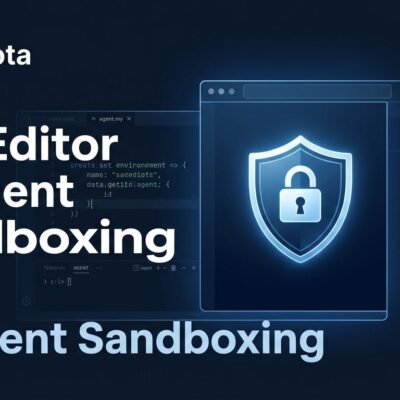 Zed Editor code editor window with a security shield representing OS-level AI agent sandboxing on macOS and Linux