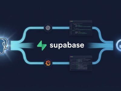 Supabase data pipeline visualization showing PostgreSQL to BigQuery streaming with ChatGPT and Grafana integrations