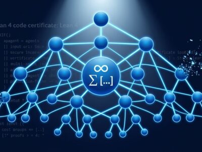 OpenAI Astra multi-agent model hierarchical network diagram with blue glowing nodes and mathematical symbols