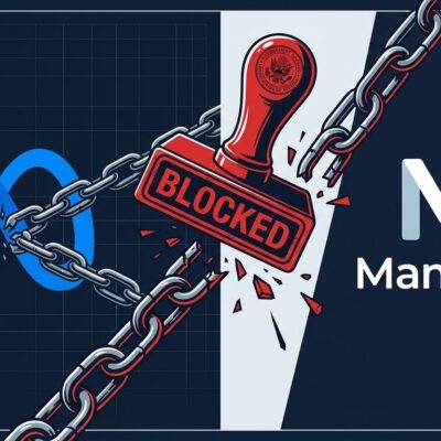 Bold conceptual illustration showing China blocking the Meta-Manus acquisition, with chains breaking and Manus logo gaining independence