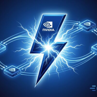 Nvidia Nemotron 3.5 Lightning model release visualization showing lightning bolt and model routing nodes in blue and white