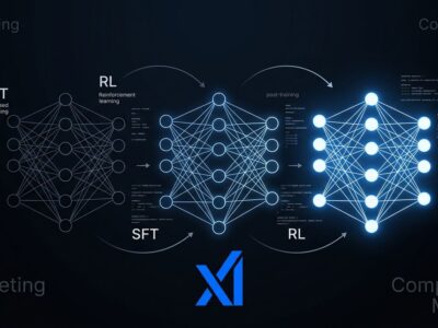 Grok 4.6 neural network diagram showing xAI post-training strategy versus raw parameter scaling