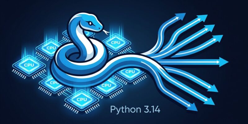 Python 3.14 free-threaded interpreter with parallel CPU threads illustration