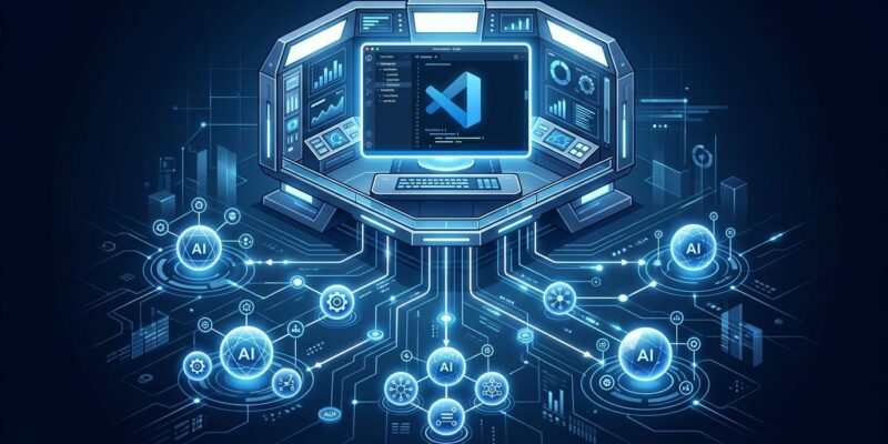 VS Code editor as agent orchestration control tower supervising multiple AI agents