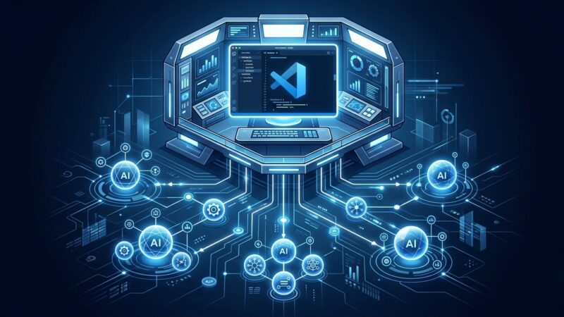 VS Code editor as agent orchestration control tower supervising multiple AI agents